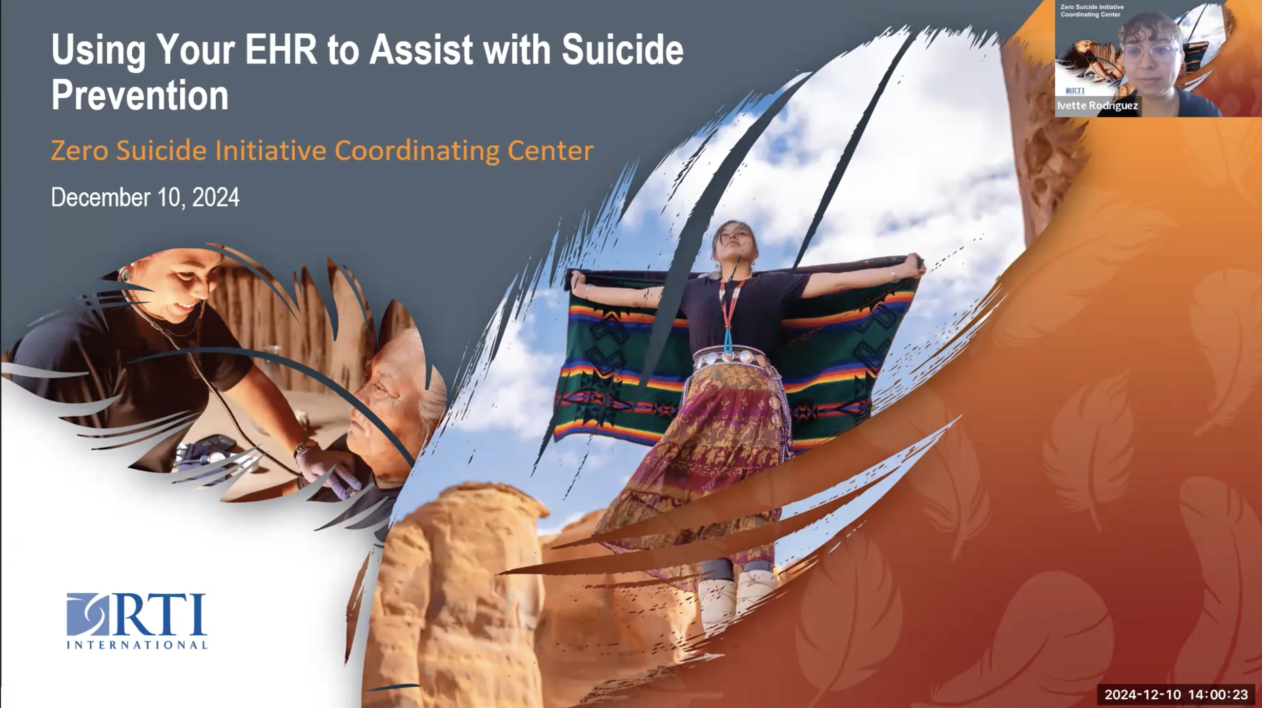 A screenshot of the webinar titled "Using your EHR to Assist with Suicide Prevention Webinar"